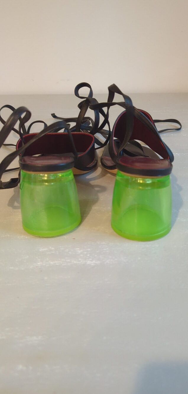 Staud Adora Leather Sandals Size 39 with Green Block Heel - Picture 4 of 5